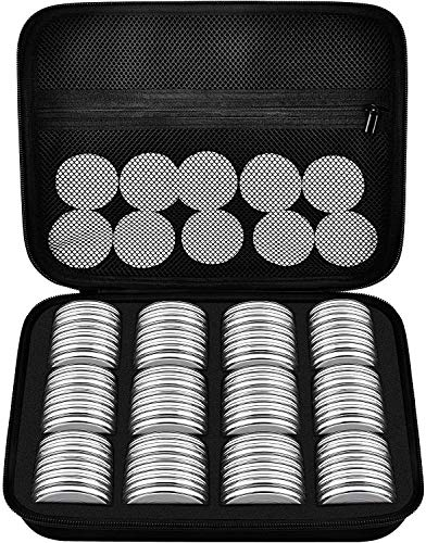 96 Stück 46mm Münzkapseln Münzen Aufbewahrung mit Schaumstoffdichtung und Kunststoff-Aufbewahrungsbox, 6 Größen (20/25/27/30/38/46 mm) Münzsammelhalter für Münzsammelbedarf (weiße Kapsel)