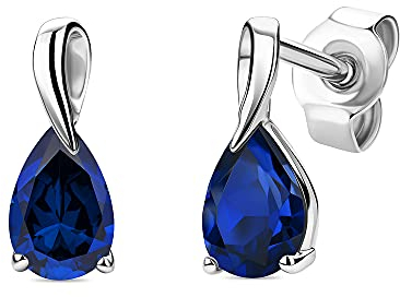 Orovi Schmuck Damen Tropfen Ohrringe Weißgold mit Edelstein/Geburtsstein September blauer Saphir Ohrhänger aus 9 Karat (375) Gold