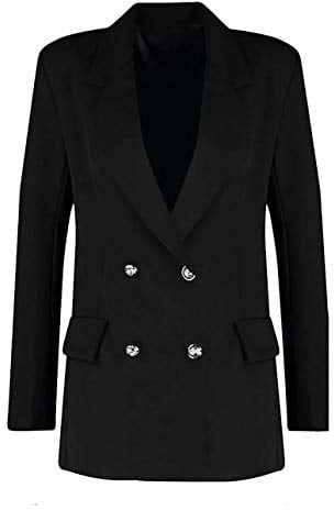 TrendyFashion Womens Casual Gold Button Long Sleeve Ladies Double Breasted Duster Coat Jacket Open Front Blazer