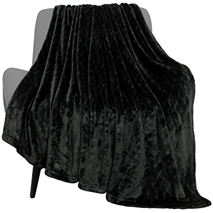 TOONOW Fleecedecke, strukturiert, flauschig, 127 x 152,4 cm, superweiche, Flauschige Bettdecke, geometrisches Muster, Bequeme Mikrofaser-Flanell-Decken für Couch, Bett, Sofa, schwarz