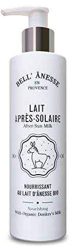 Lait après-soleil au Lait d'Ânesse BIO + Aloe Vera. Soin corps Solaire Hydratant et Apaisant. Flacon pompe 250 ml