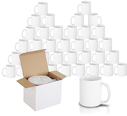 Signzworld Sublimation Mugs 11oz 36 Pack Blank Plain White Large Handle Coffee Mug with Gift Boxes