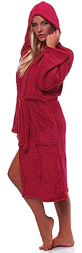 L.E.M.B. Hometrends Herren Damen Bademantel Kingston Microfaser Morgenmantel mit Kapuze bordeaux M