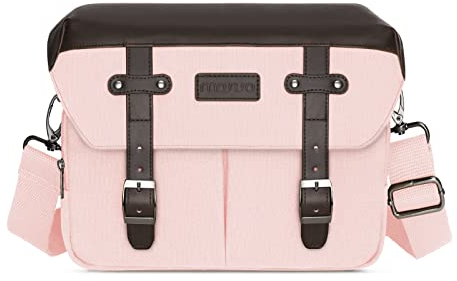 MOSISO Camera Case Crossbody Shoulder Messenger Bag, DSLR/SLR/Mirrorless Photography Vintage PU Leather Flap Gadget Bag with Rain Cover Compatible with Canon/Nikon/Sony Camera and Lens, Pink