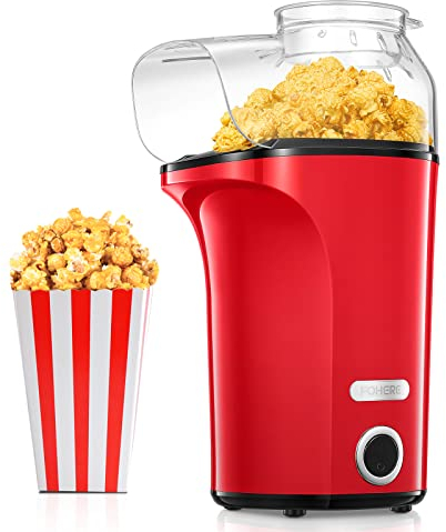 Macchina Popcorn 1400W, 4L Gande Capacità, 120g Macchina per Popcorn Aria Calda, Pop Corn Macchina, Salute e Senza Grassi, 2 Minuti Veloce, Festa Film, Natale, Anniversario per Bambini
