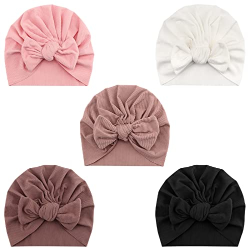 DRESHOW Babymütze Baby Turban Mütze Brötchen Knoten Kleinkinder Infant Beanie Mütze Baby Mädchen Jungen Weiche Kleinkind Mütze 5 Stück