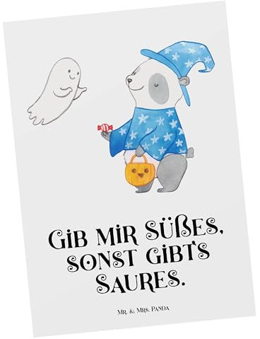 Mr. & Mrs. Panda Postkarte Panda Zauberer - Geschenk, Dekoration, Halloween Deko, Ansichtskarten, Gespenst, Grußkarte, Postkarten, Trick Or Treat, Ansichtskarte, einzelkarte