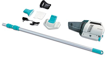 Intex 28627E ZR200 Aspiratore per piscina ricaricabile con funzione di spegnimento automatico, 100 minuti di autonomia, include asta in alluminio, batterie ricaricabili e due testine intercambiabili
