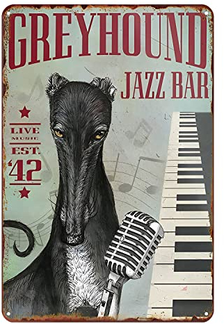 Retro Metallschild Windhund Jazz Vintage Dekor Kunst Schild Home Küche Bar Cafe Farmhouse Ranch Club Höhle Wanddekoration Hund Blechschild 20,3 x 30,5 cm