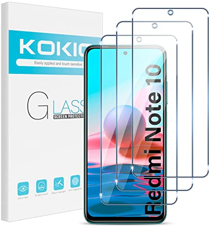 Kokio 3 Unidades,Protector Pantalla para Xiaomi Redmi Note 10,Note 10s,Resistente a Rayones Ultra-HD Cristal Templado, Dureza 9H 0.33mm Protector