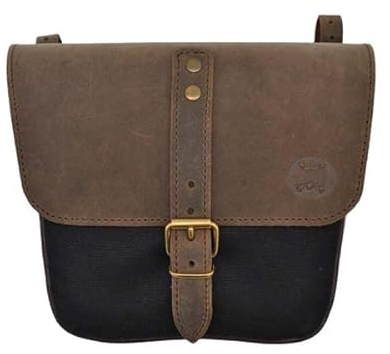 Tasche aus Leder und gewachster Baumwolle, kompatibel mit Moto Guzzi V7 III - V9 - V7 850 Ex Moto - Hüfttasche aus Leder und waxed cotton (Black Stone)