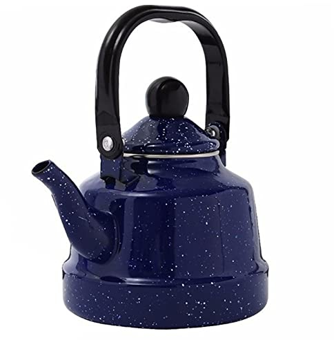 Hengqiyuan Bollitore Smaltato 1. 1L Vintage Bollitore per Il tè Teiera Bollitore per caffè Smaltato con Manico Resistente al Calore per Cucina, Casa, caffè, Fornello a Gas da Campeggio,Blu
