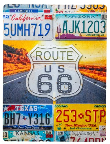 Großes XL 58 x 43 cm - Route 66 Retro Blechschild - Nummernschild Landkarte - USA Vintage Auto Motorway Deko Schild