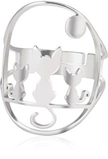kkjoy Drei Katzen-Ring aus Edelstahl Verstellbar Niedliche Katzen Offener Fingerring Modeschmuck Geschenk für Frauen und Mädchen