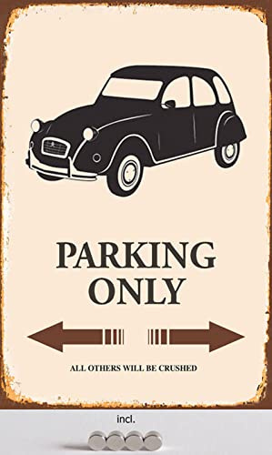 AGDeko® Blechschild 20x30cm 2CV Ente parking only Parkplatz Schild Auto Garage Stellplatz mit Magnete