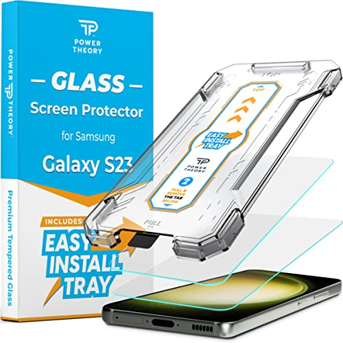 Power Theory Schutzglas für Samsung Galaxy S23 Schutzfolie, Glas Displayschutz mit Schablone, Displayschutzfolie, Glas Folie mit Anbringhilfe [2 Stück]