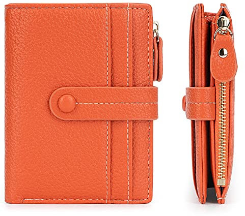 HKCLUF Portefeuille Femme Cuir Porte Monnaie Court Sac d'argent Femmes RFID Blocage Porte-Cartes Zippé Portefeuilles(A07-Orange)