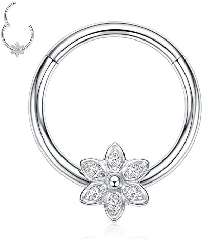 hengkaixuan Daith Ohrringe Chirurgenstahl 16G Septum Schmuck Silber Septun Ringe Blume Nahtlos Septum Clicker Ring Nasenring Turm Ohrringe Conch Piercing Schmuck Tragus Knorpel Helix Creolen 8mm