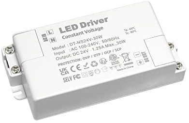 LED Trafo 24V 30W, LED Treiber Netzteil 24v 1.25A, LEd Transformator 230V 24V 30W, trafo 230v auf 24v, für G4 GU5.3 MR11 MR16 LEd Strips, Nicht Dimmbar, Kein Rauschen, Kein LED-Flimmern