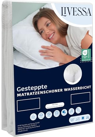 Livessa Gesteppte 200x200 Matratzenauflage wasserdicht, Weicher Mikrofaser-Matratzenbezug, Wasserdichter Matratzenschoner, Gesteppter Matratzenschoner dehnbar bis zu 30 cm (Weiß)