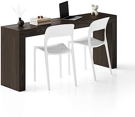 MOBILI FIVER, Schreibtisch Evolution 180x40, Nussbaum Dunkel mit Zwei Beinen, Made In Italy