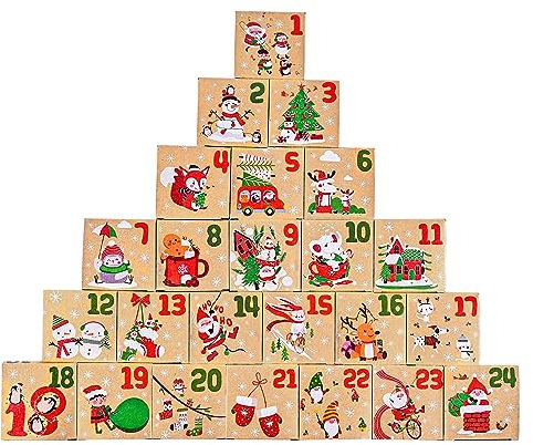 Qeekzeel Adventskalender zum Befüllen 24 Adventskalender Schachteln Schöner 2023 Geschenkbeutel Weihnachtsmotive Adventskalender Boxen(MEHRWEG)