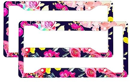 Roses Farbige Kennzeichenrahmen, 2-teiliges Set, Nummernschildhalter mit 4 Löchern, Aluminium, Auto-Kennzeichenrahmen, Auto-Dekor-Zubehör, passend für Standard-US-Fahrzeuge, Größe 31,7 x 15,2 cm
