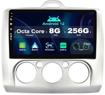 SXAUTO ¦ 8G+256G ¦ Android 14 IPS Autoradio für Ford Focus (2004-2011) - Eingebaut Carplay/Android Auto/DSP - LED Kamera + MIC - DAB Lenkradsteuerung Fast-Boot 360-CAM WiFi AHD - 2 Din 9 Zoll