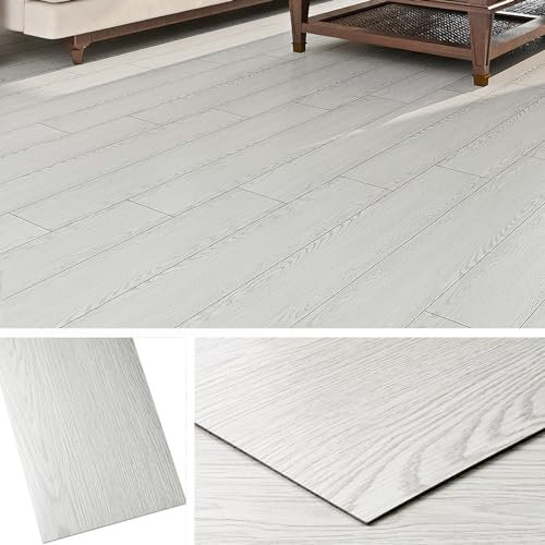 Livelynine Pavimento Adesivo Effetto Legno Bianco 90x15CM - 36 Listoni Finto Parquet Laminato per Bagno e Cucina
