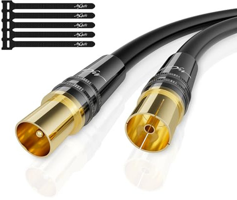 Mygatti 7.5M RG6 Cavo Antenna Maschio Femmina 4K,cavo TV HD Coassiale-75 Ohm-Connettori in Metallo Robusto Dorato,per la TV Digitale e analogica-con 5 fascette per cavi