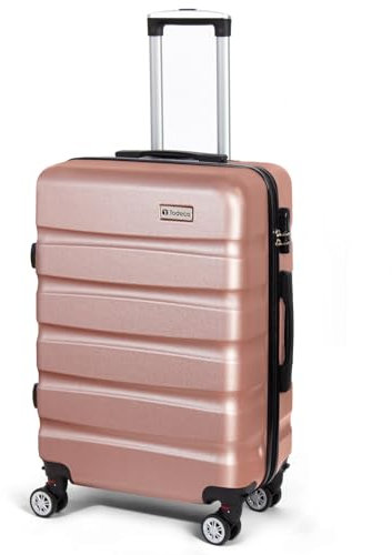 Todeco Valise Moyenne Taille 67cm, Rigide e Légère ABS+PC Valise à Main légère avec Coque Rigide, Valise de Voyage, avec 4 Doubles Roues, 67×44×25cm, Or Rose