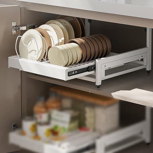 MTSYXYM Verstellbare Breite Ausziehbarer Schrank-Organizer,Schienen Slide Out Drawer für Küchenschrank,Ausziehbare Schublade Küche,Kein Bohren und Nageln Erforderlich.