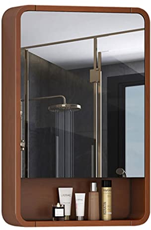 WLCNYL Massivholz-Medizinschrank, Badezimmerspiegel, Toilettenspiegel mit Regal, Aufbewahrung für Zuhause, wandmontierter Medizinschrank, eintüriger Spiegelschrank (Farbe: Braun).