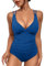 SUGSHYN Costume Intero Donna Scollo a V Curvy Costumi da Bagno Contenitivo Croce Indietro Intero Modellante Un Pezzo Monokini Mare Piscina Spiaggia Imbottito Costumi Interi Elegante(Blu,S)