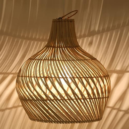 Rattan Lampe Mamuju aus Natur Rattan & Eisen handgefertigte Boho Chic Pendelleuchte moderne Hängelampe LP020