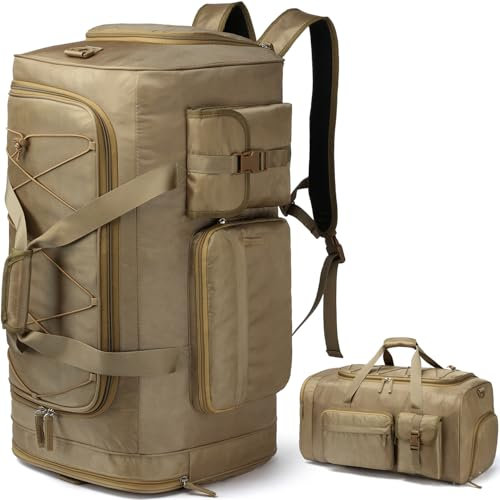 TAIHOYIN 70L Sporttasche Extra Groß Sportrucksack Herren mit Schuhfach Wochenend Sport Reisetasche mit Rucksackfunktion Wasserdicht Fitness Trainingstasche für Damen Gym, Reisen, Camping, Braun