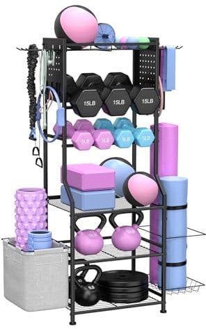 Hantelständer, Metall Kurzhantelständer für Hanteln Kettlebell & Yoga Matte, Gewichtsständer Workout-Fitness-Ausrüstung Aufbewahrung für Home Gym, Hantelablage Dumbbell Regal, Schwarz