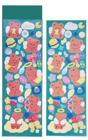 Sunicon Kpop Photocard Korean Stickers, Cute Bear Sticker Fun Scrapbooking Stickers Deco Stickers for Photocards Album Craft Cards Scrapbook