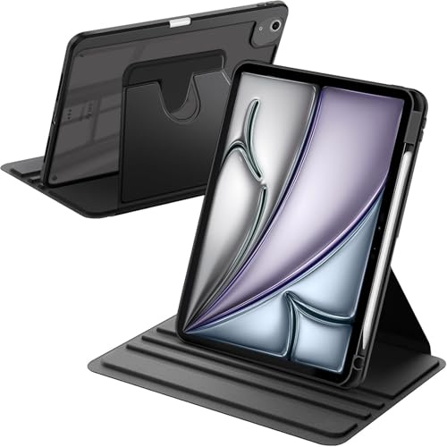 A-BEAUTY Coque Rotative pour iPad Air 11 M4/M3/M2 & Air 10,9 5/4, Noir | avec Porte-Stylet, Étui Rotation à 360 Degrés Support, Réveil/Sommeil Auto, Protection Housse