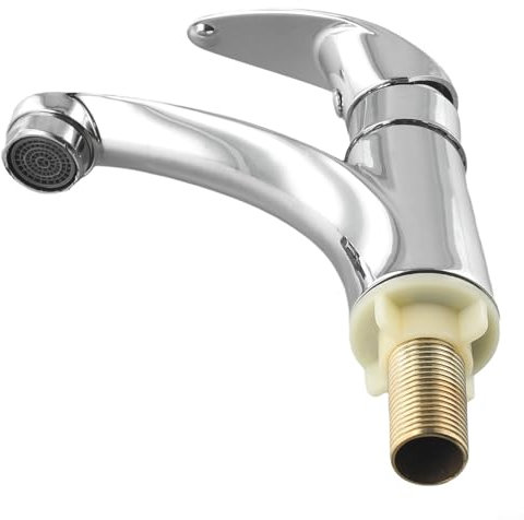Grifo de baño cromado de un solo agujero, cartucho sin goteo, grifo para fregadero de agua fría