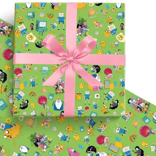 HOOKTA 5 Stück Adventure Time Geschenkpapier 51 x 75 cm Kraftpapier Langlebig Geschenkpapierbögen für Kindergeburtstage Party Festliche Dekoration (Grasgrün)