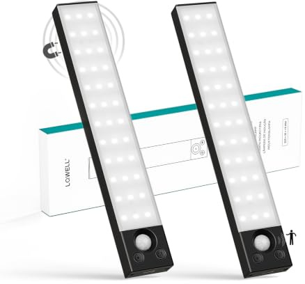 LQWELL® Schrankleuchte mit 36 LEDs und Bewegungsmelder, 22.5 cm, 1500 mAh, Wiederaufladbar, Dimmbar, Schrankleuchte für Küche, Kleiderschrank, Bücherregal, Schlafzimmer (Schwarz, 2 Stück)