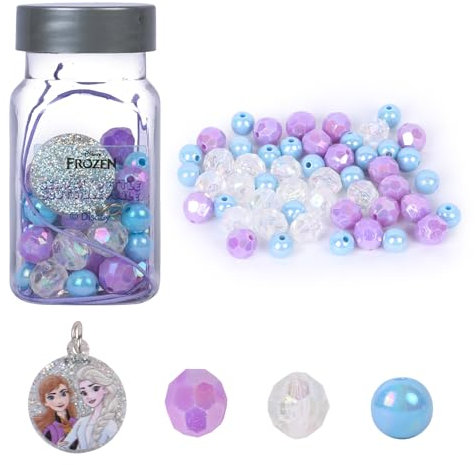 MINISO Frozen Perlen für Armbänder, 52 Stück DIY Perlen zum Auffädeln, Schmuck Selber Machen Set, Schmuck Bastelset mit Flasche für Kinder 6+
