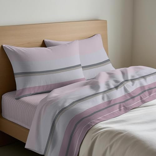 GC ARREDOCASA Set Lenzuola Letto Misura Francese - Scia Rosa - 100% Cotone Quadrifoglio - Un Completo Lenzuola Letto Francese Cotone Made in Italy (Mis. Francese/Queen Size)