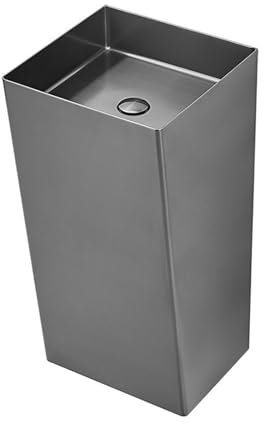 CAFIEDR Standwaschbecken aus Edelstahl, Säulenwaschbecken aus einem Stück, quadratisches Waschbecken, modernes Standwaschbecken mit Abflussset, Standwaschbecken für Bad(B)