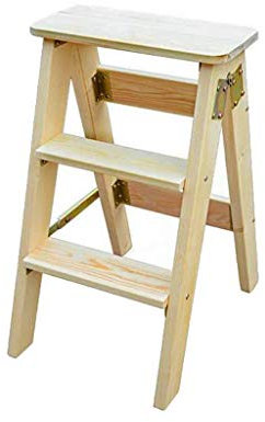 Klappbarer Tritthocker, multifunktional, Holzleiter, massive Eiche, 3-stufig, tragbar, hohe Trittleiter, perfekt für Zuhause und Küche