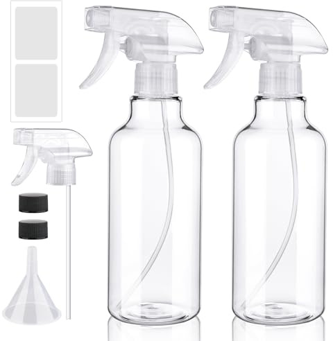 FreeBiz 500ml Spray Bottles Durable Plastic Empty Spray Bottles for Hair Gardening Adjustable Bottle Nozzle Refillable Leak Proof Trigger Sprayer for Cleaning Solutions Plants Home (2 Pack Clear)