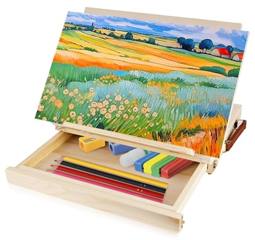 Bryzal Table Easel Wooden Adjustable Table Box Easel with Storage Drawer | Portable Folding Artist Drawing Sketching Board for Students Beginners