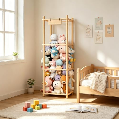 Ayolofei Holz Kuscheltier Aufbewahrung, Stofftier Aufbewahrung Regal 136 * 40 * 40cm, Raumsparende Plüschtier Spielzeug Organizer, Stuffed Animal Storage für Spielzimmer, Kinderzimmer, Wohnzimmer