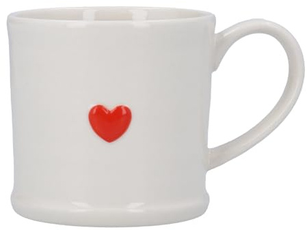Gisela Graham Red Heart Stoneware Mug, 260ml, White with Red Heart Design, Valentines Gift